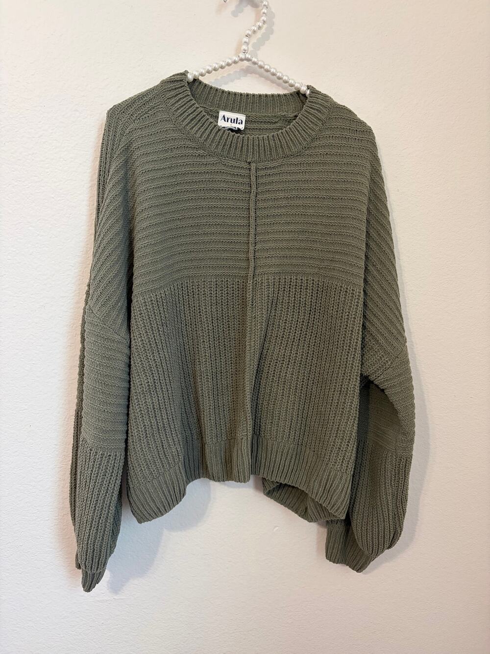 Arula Size A XL Sweater Green Chunky Knit Cozy Casual Soft Pullover Jumper Top
